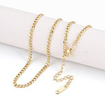 Ion Plating(IP) 3MM 304 Stainless Steel Curb Chain Necklaces, Long-Lasting Plated, Ion Plating(IP), Real 18K Gold Plated, 21.06 inch(53.5cm)~21.46 inch(54.5cm)(NJEW-N059-01G)