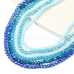 6 Strands 6 Styles Electroplate Glass Beads Strands, Mixed Styles, Faceted, Rondelle, Blue, 4x3mm, Hole: 0.4mm, about 110~115pcs/strand, 15.35~15.75''(39~40cm), 1strand/style(EGLA-YW0005-46C)