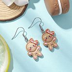 Resin Pendants & 304 Stainless Steel Dangle Earrings for Women, Stainless Steel Color, Gingerbread Man, 44x19mm(EJEW-JE06234-02)