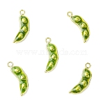 5Pcs Aloy Enamel Pendants, Golden, Pea Charm, Green, 19x8.5x3mm, Hole: 1.5mm(ENAM-YW0006-01)