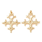 Brass Micro Pave Clear Cubic Zirconia Big Pendants, Cross Charms, Rack Plating, Long-Lasting Plated, Lead Free & Cadmium Free, Real 18K Gold Plated, 57x41.5x3mm, Hole: 4.5mm(CU-CBA2F11-27G)