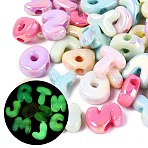 Luminous UV Plating Opaque Acrylic Beads, Iridescent, Alphabet, Glow in the Dark, Mixed Color, 21~28x13~25x9~10mm, Hole: 5.5mm, about 176pcs/500g(OACR-Q204-23)