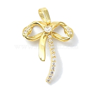 Rack Plating Brass Pave Cubic Zirconia Pendants, Bowknot, Long-Lasting Plated, Lead Free & Cadmium Free, Real 18K Gold Plated, 25.5x19.5x4mm, Hole: 6.5x3.5mm(KK-M282-29G)