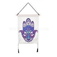 Polyester Decorative Wall Tapestrys, for Home Decoration, with Wood Bar, Nulon Rope, Plastic Hook, Rectangle, Hamsa Hand Pattern, 670x348x1.2mm(AJEW-C024-01R)