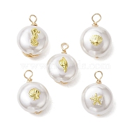 ABS Plastic Imitation Pearl Pendants, with Alloy Cabochons and Eco-Friendly Copper Wire, Mixed Shapes, 17~17.5x12~12.5x7.5~8mm, Hole: 2mm, about 5Pcs/Set(PALLOY-JF02601-04)