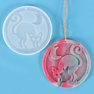 DIY Cat Pendant Silicone Molds, Resin Casting Molds, UV Resin, Epoxy Resin Craft Making, Halloween Theme, Round, White, 104x7mm, Hole: 2.8mm(DIY-E049-05)