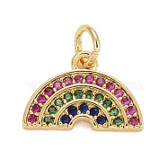 Cubic Zirconia Pendants, with Rack Plating Real 18K Gold Plated Brass Findings, with Jump Rings, Long-Lasting Plated, Lead Free & Cadmium Free, Rainbow, Real 18K Gold Plated, 9.5x14x2mm, Jump Ring: 5x1mm, 3mm Inner Diameter(KK-E275-25G)