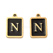304 Stainless Steel Pendants, with Enamel, Rectangle with Letter Charm, Golden, Letter N, 17.5x12x1.5mm, Hole: 1.5mm(STAS-K265-11G-N)
