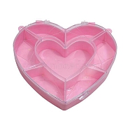 Plastic Bead Containers, Heart Shaped Beads Case with 7 Compartments, for DIY Art Craft, Nail Diamonds, Bead Storage, Pearl Pink, 14x13x3.1cm(CON-YW0001-50)