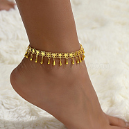 Brass Tassel Teardrop Charm Anklets, Real 18K Gold Plated(XJ5134)