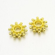 Tibetan Style Spacer Beads, Flower, Golden, Lead Free & Cadmium Free & Nickel Free, 9x3mm, Hole: 2.5mm(TIBEB-LFH10384Y-G-FF)