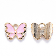 Alloy Enamel Charms, Butterfly, Light Gold, Pink, 10.5x13x3mm, Hole: 2mm(ENAM-S121-070A)