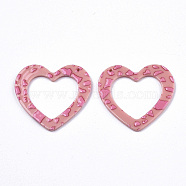 Opaque Printed Acrylic Pendants, Heart, Salmon, 36x39x2~3mm, Hole: 1.5mm(MACR-N011-008-D02)