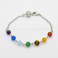 Trendy Gemstone Beaded Bracelets, with Brass Findings and Lobster Claw Clasps, 7-5/8 inch(19.5cm)(BJEW-F140-01)