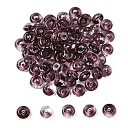 Electroplate Transparent Colours Rainbow with Glitter Powder Glass Seed Beads, Donut, Old Rose, 6.5x3mm, Hole: 1.2mm, about 2500pcs/pound(SEED-T007-04A)