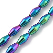 Electroplated Synthetic Non-magnetic Hematite Beads Strands, Bicone, Rainbow Plated, 6.2~6.5x12~12.5mm, Hole: 1.4mm, about 33pcs/strand, 16.89''(42.9cm)(G-Z032-B02-02D)