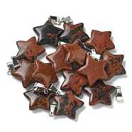 Natural Mahogany Obsidian Pendants, Star Charms with 201 Stainless Steel Snap on Bails, Stainless Steel Color, 22x20x6mm, Hole: 3x5.5mm(G-B127-12P-01)