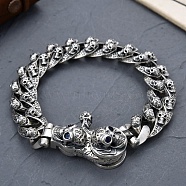 Tibetan Style Alloy Skull Link Chain Bracelet Men, Antique Silver, 8-5/8 inch(22cm)(WG16695-01)