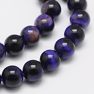 Natural Purple Tiger Eye Round Bead Strands, Dyed & Heated, Midnight Blue, 6mm, Hole: 1mm, about 62pcs/strand, 15.6 inch(G-M220-6mm-01)