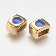 304 Stainless Steel Enamel Slide Charms, Rectangle, Blue, Golden, 10x7x7mm, Hole: 3x7mm(STAS-I097-076G)