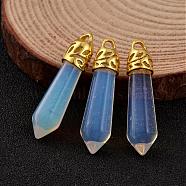 Bullet Opalite Pendants, with Golden Tone Alloy Findings, 34~36x8~9mm, Hole: 3x2mm(G-E332-B12)
