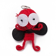 Woolen Yarn Thread Keychain, with Foam and Iron Key Rings, Aluminum Wire, Insect, Red, 14.6cm(KEYC-F037-07)