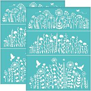 Self-Adhesive Silk Screen Printing Stencil, for Painting on Wood, DIY Decoration T-Shirt Fabric, Turquoise, Flower Pattern, 280x220mm(DIY-WH0338-098)