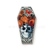 Halloween Printed Acrylic Pendants, Coffin Charm, Skull, 41x21x2.5mm, Hole: 1.8mm(MACR-K330-20B)
