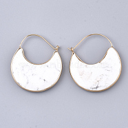 Natural Howlite Crescent Moon Dangle Hoop Earrings, with Brass Findings, Faceted, 44~51x36.5x4~6mm, Pin: 1mm(G-S344-75I)