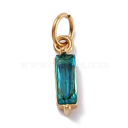 304 Stainless Steel Cubic Zirconia Pendants, Rectangle, Golden, Cornflower Blue, 17x4x4mm, Hole: 5mm(STAS-E487-21G-03)