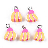 Handmade Polymer Clay Charms, with Platinum Tone Iron Findings, Banana, Yellow, 13~14x10~11x5mm, Hole: 1.8mm(X-CLAY-T016-55)