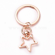 Iron Star Keychain, with Alloy Split Key Rings, Rose Gold, 6.9cm(X-KEYC-JKC00231-03)