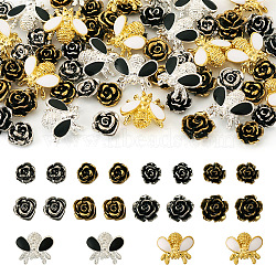 60Pcs 10 Style Alloy Enamel Cabochons, Nail Art Decoration Accessories, Bees and Flower, Mixed Color, 6.5~10x6.5~7.5x2.5~4mm(MRMJ-TA0001-25)