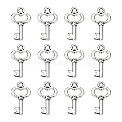 Tibetan Style Alloy Pendants, Lead Free, Cadmium Free and Nickel Free, Skeleton Key, Antique Silver, Size: about 15.5mm long, 9mm wide, 2.5mm thick, hole: 1mm(X-LF11975Y-NF)