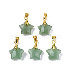 Natural Green Aventurine Charms, with Golden Plated Brass Findings, Faceted Star, Star: 12x12.5x5.5mm, Hole: 3.5x4mm(X-G-N326-142-07)
