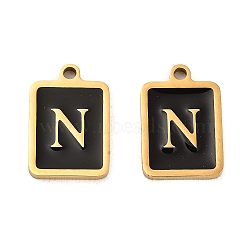 304 Stainless Steel Pendants, with Enamel, Rectangle with Letter Charm, Golden, Letter N, 17.5x12x1.5mm, Hole: 1.5mm(STAS-K265-11G-N)