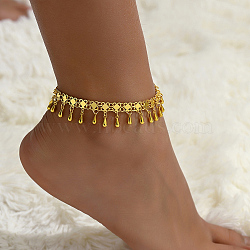 Brass Tassel Teardrop Charm Anklets, Real 18K Gold Plated(XJ5134)