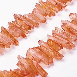 Natural Quartz Crystal Points Beads Strands, Dyed, Nuggets, Coral, 15~30x4~8x4~7mm, Hole: 1mm, 8 inch(G-K181-B07)