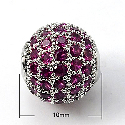 Brass Cubic Zirconia Beads, Round, Platinum, 10mm, Hole: 1.5mm(ZIRC-D009-05P)