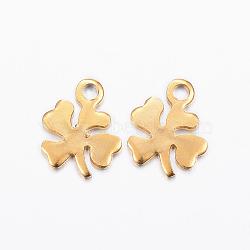 Ion Plating(IP) 304 Stainless Steel Charms, Clover, Golden, 11x8x1mm, Hole: 1mm(STAS-H370-01G)