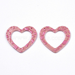 Opaque Printed Acrylic Pendants, Heart, Salmon, 36x39x2~3mm, Hole: 1.5mm(MACR-N011-008-D02)