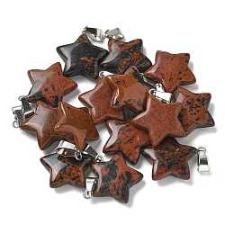 Natural Mahogany Obsidian Pendants, Star Charms with 201 Stainless Steel Snap on Bails, Stainless Steel Color, 22x20x6mm, Hole: 3x5.5mm(G-B127-12P-01)