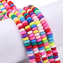 Handmade Polymer Clay Beads Strands, for DIY Jewelry Crafts Supplies, Flat Round, Colorful, 6~7x3mm, Hole: 1.5mm, about 113~116pcs/strand, 15.55 inch~16.14 inch(39.5~41cm)(CLAY-N008-008A)
