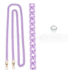 Acrylic Cell Phone Crossbody Curb Chain, with TPU Mobile Phone Lanyard Patch and Alloy Swivel Clasps, Plum, 136cm(HJEW-AB00686)