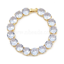 Rack Plating Brass Micro Pave Cubic Zirconia Chain Bracelets, Cadmium Free & Lead Free, Long-Lasting Plated, Real 18K Gold Plated, 7-3/8 inch(18.6cm)(BJEW-P341-06B-G)