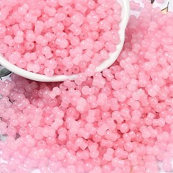 Transparent Colours Glass Seed Beads, Mushroom, Pink, 5.5x4.5mm, Hole: 1mm, 4150pcs/pound(SEED-R001-01N)