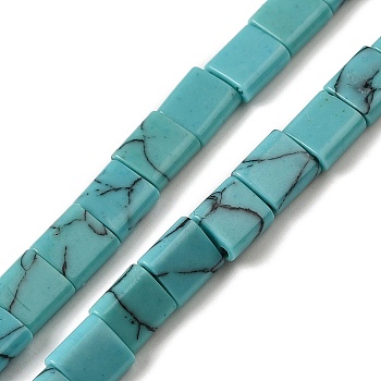 Synthetic Turquoise Beads Strands, 2-Hole, Rectangle, Turquoise, 5.5~6x5x2.5mm, Hole: 0.9mm, about 69~70pcs/strand, 15.12~15.2 inch(38.4~38.6cm)