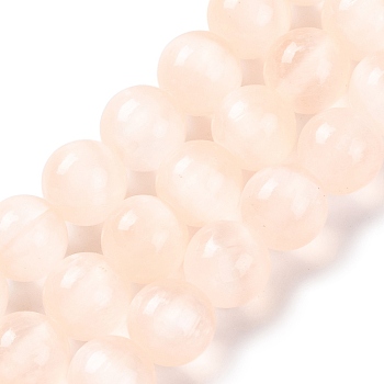 Natural Selenite Beads Strands, Dyed, Round, PeachPuff, 6mm, Hole: 1.2mm, about 65pcs/strand, 15.35 inch(39cm)