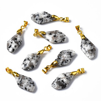Natural Sesame Jasper Pendants, with Light Gold Brass Findings, Faceted, Electroplate, Polygon, 19.5x11.5x5.5mm, Hole: 3.5x4mm