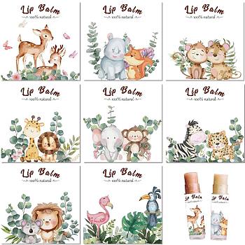 10 Sheets Paper Lip Balm Adhesive Label Stickers, Animals, 50x50mm, 8 styles/sheet